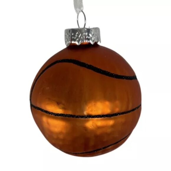 Christmas Ornament Basketball Glass Brown Glitter Accent Sports Holiday Decor - Picture 2 of 2